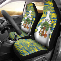 Ecuador Christmas Car Seat Cover with Ceibo Tree Llama Toucan and Traditional Yellow Blue Pattern Design - Wonder Print Shop