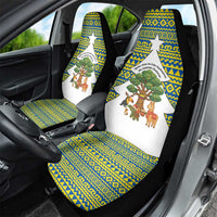 Ecuador Christmas Car Seat Cover with Ceibo Tree Llama Toucan and Traditional Yellow Blue Pattern Design - Wonder Print Shop