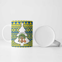 Ecuador Christmas Ceramic Mug with Ceibo Tree Llama Toucan and Traditional Yellow Blue Pattern Design - Wonder Print Shop