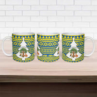 Ecuador Christmas Ceramic Mug with Ceibo Tree Llama Toucan and Traditional Yellow Blue Pattern Design - Wonder Print Shop