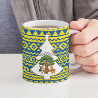 Ecuador Christmas Ceramic Mug with Ceibo Tree Llama Toucan and Traditional Yellow Blue Pattern Design - Wonder Print Shop