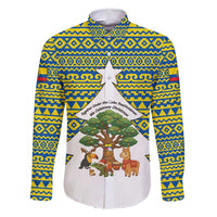 Ecuador Christmas Family Matching Long Sleeve Bodycon Dress and Hawaiian Shirt with Ceibo Tree Llama Toucan and Traditional Yellow Blue Pattern Design - Wonder Print Shop