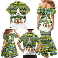 Ecuador Christmas Family Matching Mermaid Dress and Hawaiian Shirt with Ceibo Tree Llama Toucan and Traditional Yellow Blue Pattern Design - Wonder Print Shop