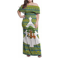 Ecuador Christmas Family Matching Off Shoulder Maxi Dress and Hawaiian Shirt with Ceibo Tree Llama Toucan and Traditional Yellow Blue Pattern Design - Wonder Print Shop