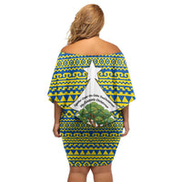 Ecuador Christmas Family Matching Off Shoulder Short Dress and Hawaiian Shirt with Ceibo Tree Llama Toucan and Traditional Yellow Blue Pattern Design - Wonder Print Shop