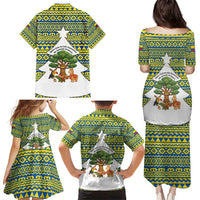 Ecuador Christmas Family Matching Puletasi and Hawaiian Shirt with Ceibo Tree Llama Toucan and Traditional Yellow Blue Pattern Design - Wonder Print Shop