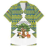 Ecuador Christmas Family Matching Puletasi and Hawaiian Shirt with Ceibo Tree Llama Toucan and Traditional Yellow Blue Pattern Design - Wonder Print Shop