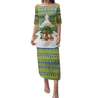 Ecuador Christmas Family Matching Puletasi and Hawaiian Shirt with Ceibo Tree Llama Toucan and Traditional Yellow Blue Pattern Design - Wonder Print Shop