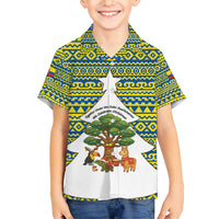 Ecuador Christmas Family Matching Short Sleeve Bodycon Dress and Hawaiian Shirt with Ceibo Tree Llama Toucan and Traditional Yellow Blue Pattern Design - Wonder Print Shop