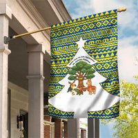 Ecuador Christmas Garden Flag with Ceibo Tree Llama Toucan and Traditional Yellow Blue Pattern Design - Wonder Print Shop