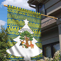 Ecuador Christmas Garden Flag with Ceibo Tree Llama Toucan and Traditional Yellow Blue Pattern Design - Wonder Print Shop