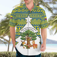 Ecuador Christmas Hawaiian Shirt with Ceibo Tree Llama Toucan and Traditional Yellow Blue Pattern Design - Wonder Print Shop