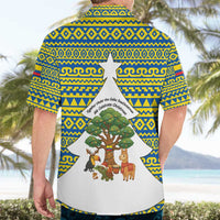Ecuador Christmas Hawaiian Shirt with Ceibo Tree Llama Toucan and Traditional Yellow Blue Pattern Design - Wonder Print Shop