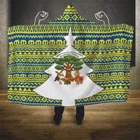 Ecuador Christmas Hooded Blanket with Ceibo Tree Llama Toucan and Traditional Yellow Blue Pattern Design - Wonder Print Shop