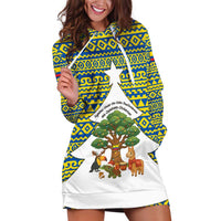 Ecuador Christmas Hoodie Dress with Ceibo Tree Llama Toucan and Traditional Yellow Blue Pattern Design - Wonder Print Shop