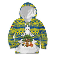 Ecuador Christmas Kid Hoodie with Ceibo Tree Llama Toucan and Traditional Yellow Blue Pattern Design - Wonder Print Shop