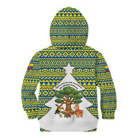 Ecuador Christmas Kid Hoodie with Ceibo Tree Llama Toucan and Traditional Yellow Blue Pattern Design - Wonder Print Shop