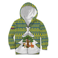 Ecuador Christmas Kid Hoodie with Ceibo Tree Llama Toucan and Traditional Yellow Blue Pattern Design - Wonder Print Shop
