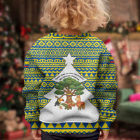 Ecuador Christmas Kid Ugly Christmas Sweater with Ceibo Tree Llama Toucan and Traditional Yellow Blue Pattern Design - Wonder Print Shop