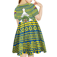 Ecuador Christmas Kid Short Sleeve Dress with Ceibo Tree Llama Toucan and Traditional Yellow Blue Pattern Design - Wonder Print Shop