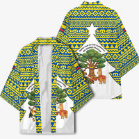 Ecuador Christmas Kimono with Ceibo Tree Llama Toucan and Traditional Yellow Blue Pattern Design - Wonder Print Shop
