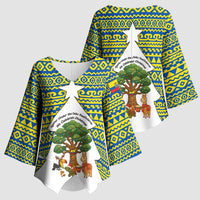 Ecuador Christmas Kimono Sleeve Blouse with Ceibo Tree Llama Toucan and Traditional Yellow Blue Pattern Design - Wonder Print Shop