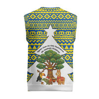 Ecuador Christmas Knitted V-Neck Vest with Ceibo Tree Llama Toucan and Traditional Yellow Blue Pattern Design - Wonder Print Shop