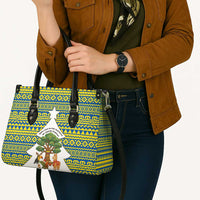 Ecuador Christmas Leather Bag with Ceibo Tree Llama Toucan and Traditional Yellow Blue Pattern Design - Wonder Print Shop
