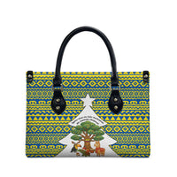 Ecuador Christmas Leather Bag with Ceibo Tree Llama Toucan and Traditional Yellow Blue Pattern Design - Wonder Print Shop