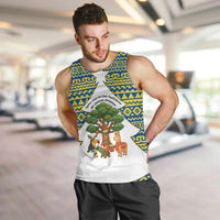 Ecuador Christmas Men Tank Top with Ceibo Tree Llama Toucan and Traditional Yellow Blue Pattern Design - Wonder Print Shop