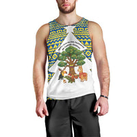 Ecuador Christmas Men Tank Top with Ceibo Tree Llama Toucan and Traditional Yellow Blue Pattern Design - Wonder Print Shop