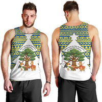 Ecuador Christmas Men Tank Top with Ceibo Tree Llama Toucan and Traditional Yellow Blue Pattern Design - Wonder Print Shop