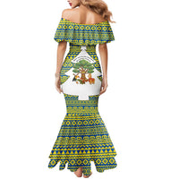 Ecuador Christmas Mermaid Dress with Ceibo Tree Llama Toucan and Traditional Yellow Blue Pattern Design - Wonder Print Shop