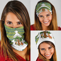 Ecuador Christmas Neck Gaiter with Ceibo Tree Llama Toucan and Traditional Yellow Blue Pattern Design - Wonder Print Shop