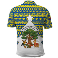 Ecuador Christmas Polo Shirt with Ceibo Tree Llama Toucan and Traditional Yellow Blue Pattern Design - Wonder Print Shop
