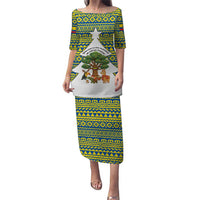 Ecuador Christmas Puletasi with Ceibo Tree Llama Toucan and Traditional Yellow Blue Pattern Design - Wonder Print Shop