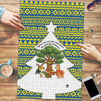 Ecuador Christmas Puzzle with Ceibo Tree Llama Toucan and Traditional Yellow Blue Pattern Design - Wonder Print Shop