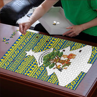 Ecuador Christmas Puzzle with Ceibo Tree Llama Toucan and Traditional Yellow Blue Pattern Design - Wonder Print Shop