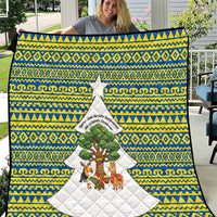 Ecuador Christmas Quilt with Ceibo Tree Llama Toucan and Traditional Yellow Blue Pattern Design - Wonder Print Shop