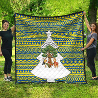 Ecuador Christmas Quilt with Ceibo Tree Llama Toucan and Traditional Yellow Blue Pattern Design - Wonder Print Shop