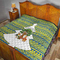 Ecuador Christmas Quilt with Ceibo Tree Llama Toucan and Traditional Yellow Blue Pattern Design - Wonder Print Shop