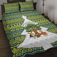 Ecuador Christmas Quilt Bed Set with Ceibo Tree Llama Toucan and Traditional Yellow Blue Pattern Design - Wonder Print Shop