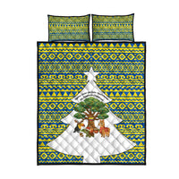 Ecuador Christmas Quilt Bed Set with Ceibo Tree Llama Toucan and Traditional Yellow Blue Pattern Design - Wonder Print Shop