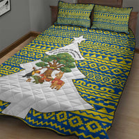 Ecuador Christmas Quilt Bed Set with Ceibo Tree Llama Toucan and Traditional Yellow Blue Pattern Design - Wonder Print Shop