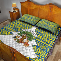 Ecuador Christmas Quilt Bed Set with Ceibo Tree Llama Toucan and Traditional Yellow Blue Pattern Design - Wonder Print Shop