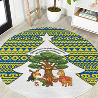 Ecuador Christmas Round Carpet with Ceibo Tree Llama Toucan and Traditional Yellow Blue Pattern Design - Wonder Print Shop