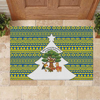 Ecuador Christmas Rubber Doormat with Ceibo Tree Llama Toucan and Traditional Yellow Blue Pattern Design - Wonder Print Shop