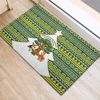 Ecuador Christmas Rubber Doormat with Ceibo Tree Llama Toucan and Traditional Yellow Blue Pattern Design - Wonder Print Shop