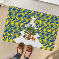 Ecuador Christmas Rubber Doormat with Ceibo Tree Llama Toucan and Traditional Yellow Blue Pattern Design - Wonder Print Shop