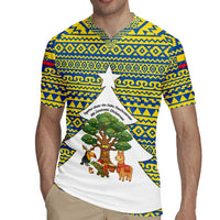 Ecuador Christmas Rugby Jersey with Ceibo Tree Llama Toucan and Traditional Yellow Blue Pattern Design - Wonder Print Shop